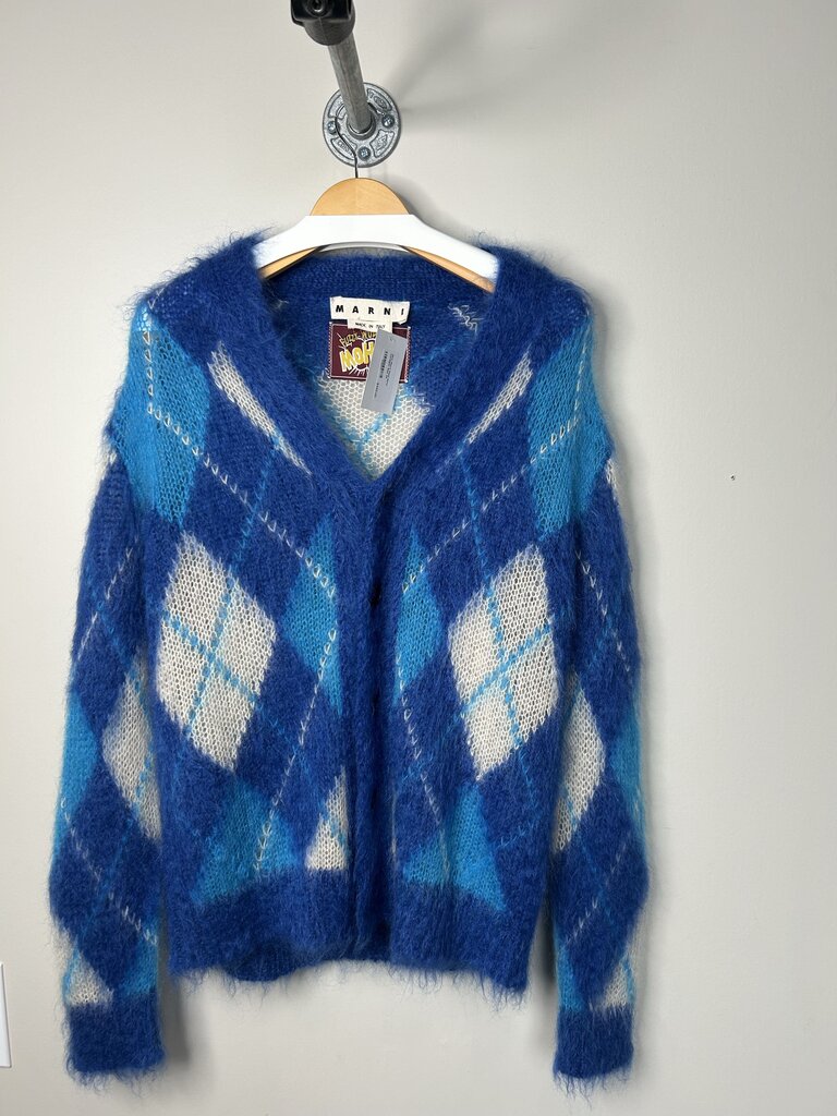 New Marni Plaid Navy Cardigan Size 44
