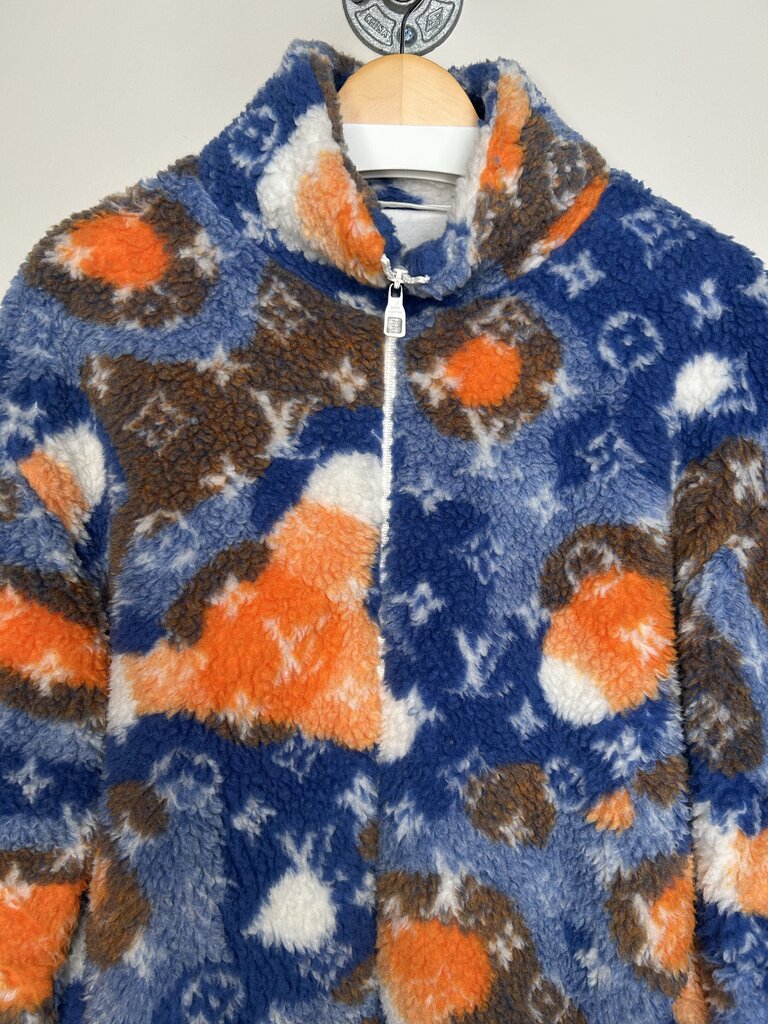 Preowned Louis Vuitton monogram Orange Blue Sherpa Jacket Size Medium