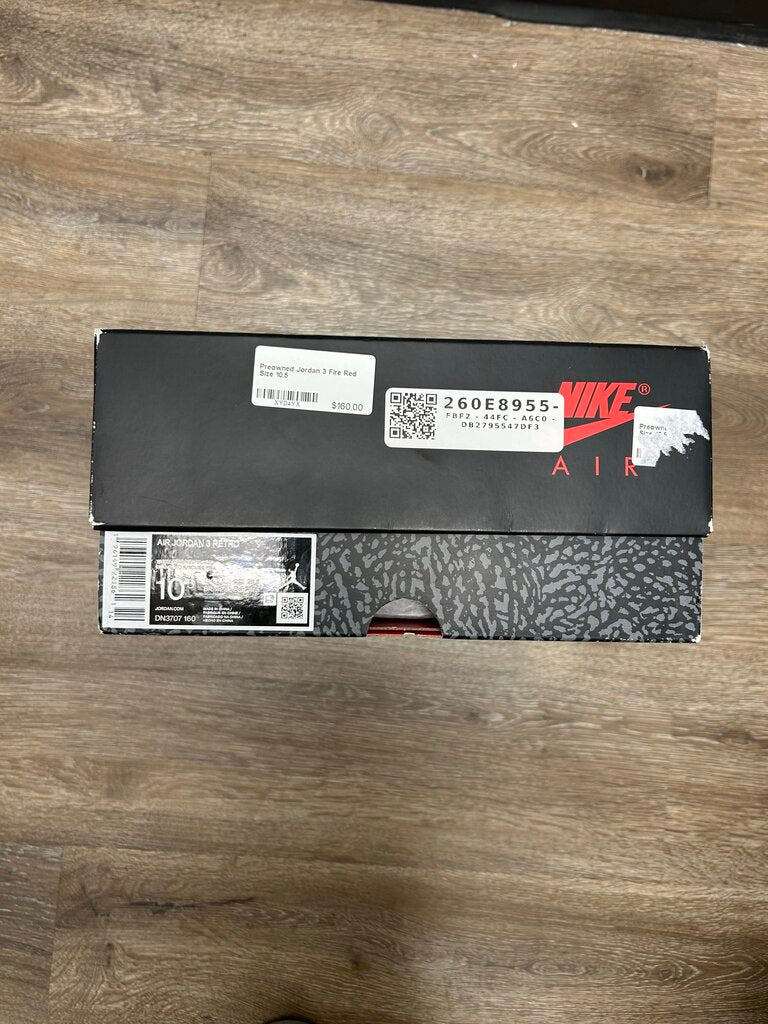 Preowned Jordan 3 Fire Red Size 10.5