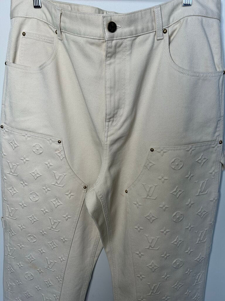 Preowned Louis Vuitton Cream Monogram Double Knee Size 38