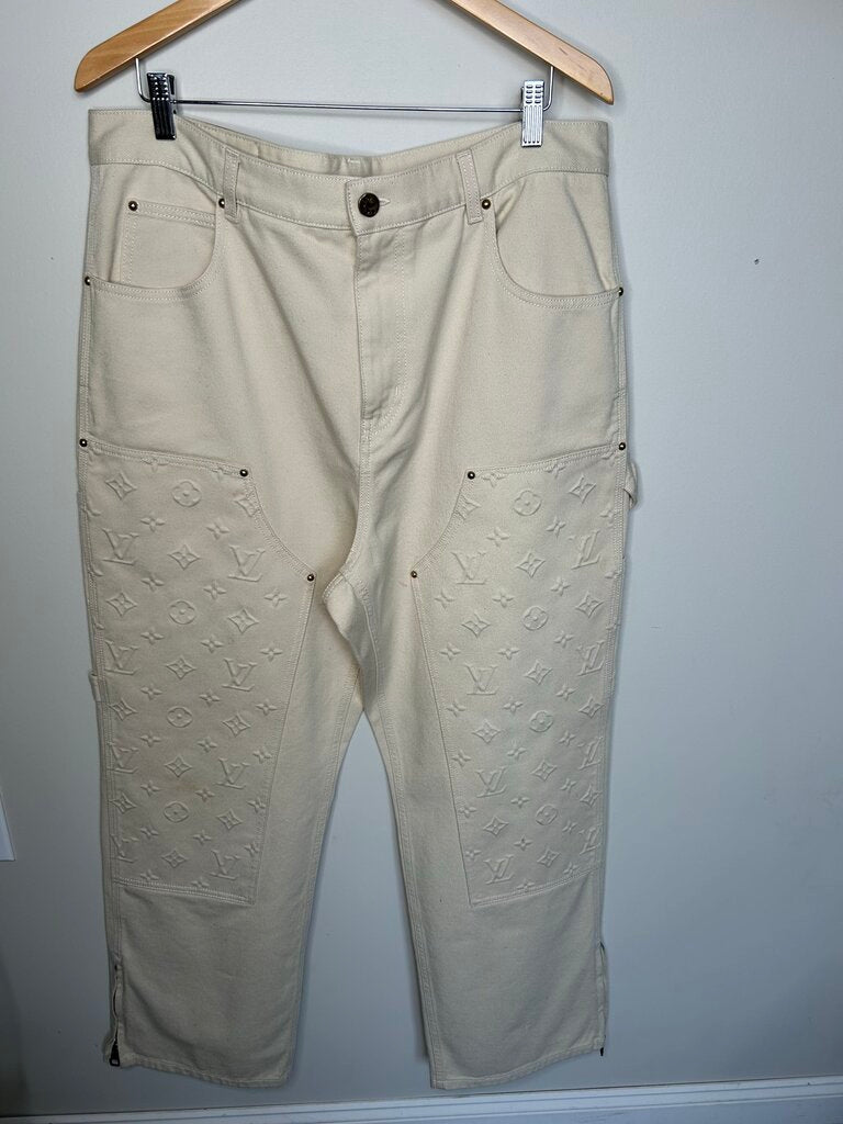 Preowned Louis Vuitton Cream Monogram Double Knee Size 38