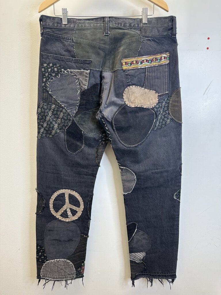 Preowned Kapital Black Trip Patch Pants Size 38