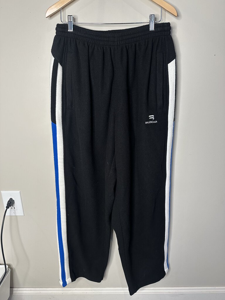 Preowned Balenciaga Black Blue Stripe Sweatpants Size Small