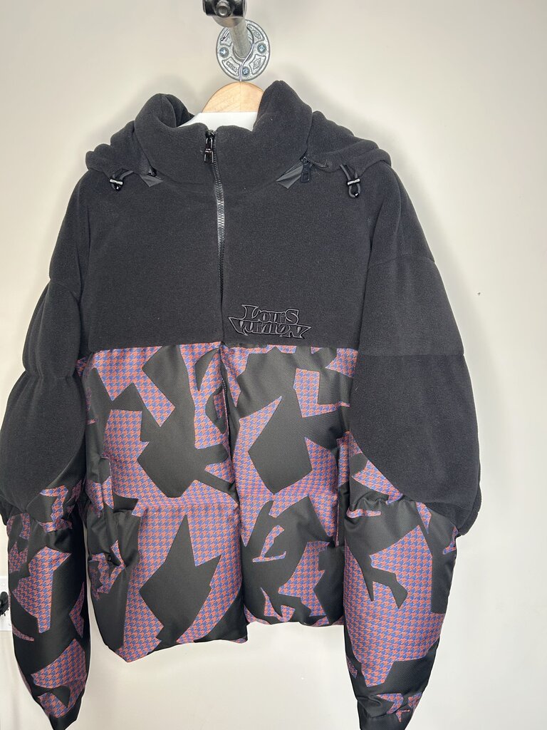 New Louis Vuitton Bimaterial Black Hoodie Puffer sz.56