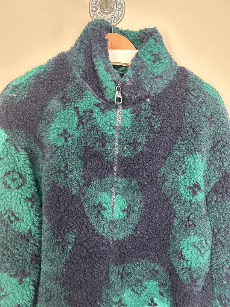 Preowned Louis Vuitton Blue Green Camo Fleece Sz.M