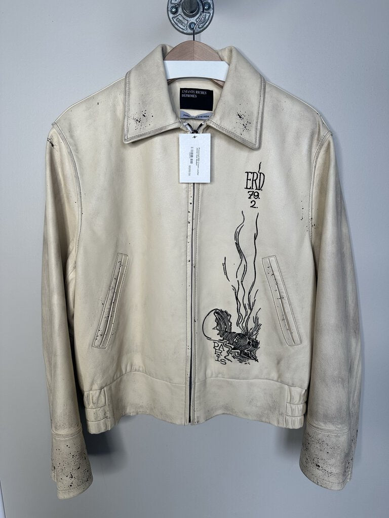 Preowned ERD Enfants Riches Deprimes Cream Leather Jacket Size Medium
