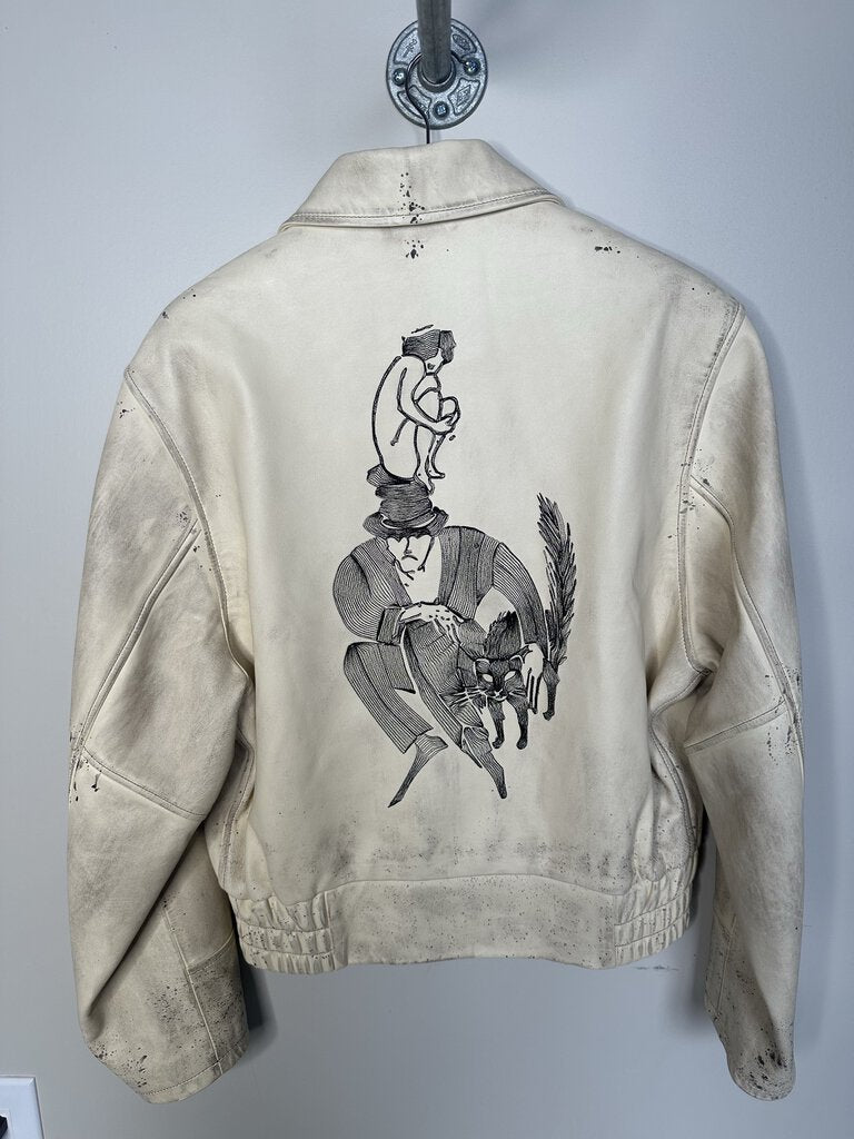 Preowned ERD Enfants Riches Deprimes Cream Leather Jacket Size Medium
