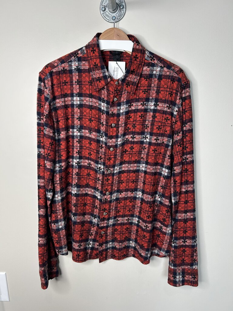 Preowned Chrome Hearts Monogram Red Navy Flannel Size large