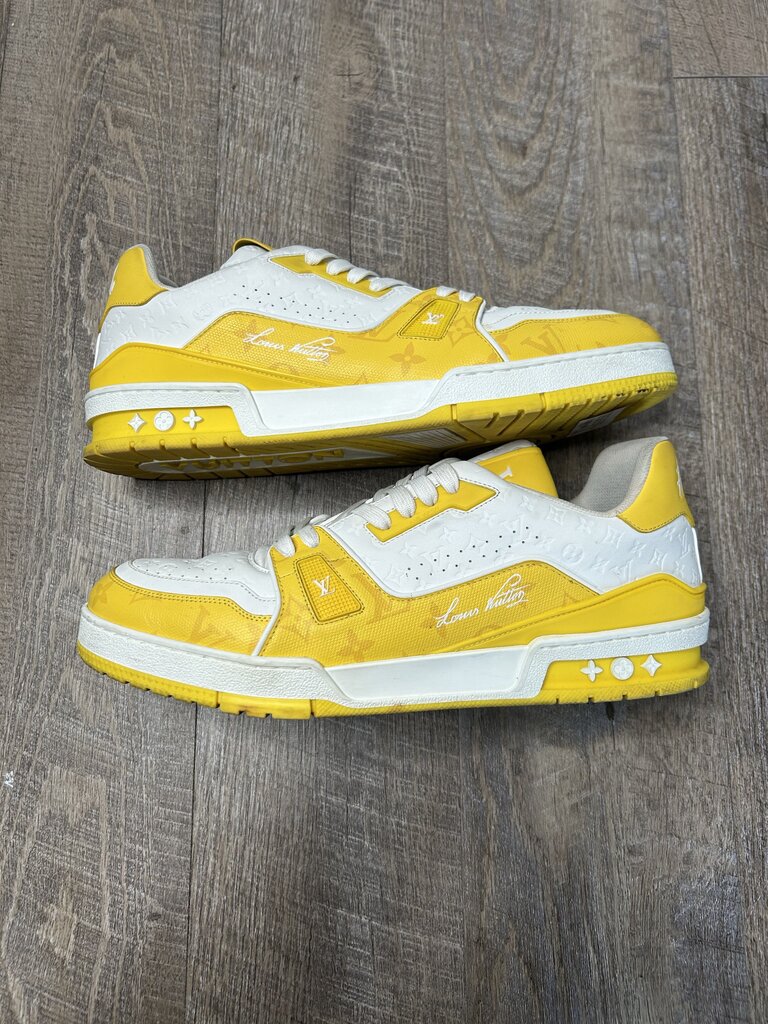 Preowned Louis Vuitton Trainer Low White Yellow Size 11LV (13M) (No Box)