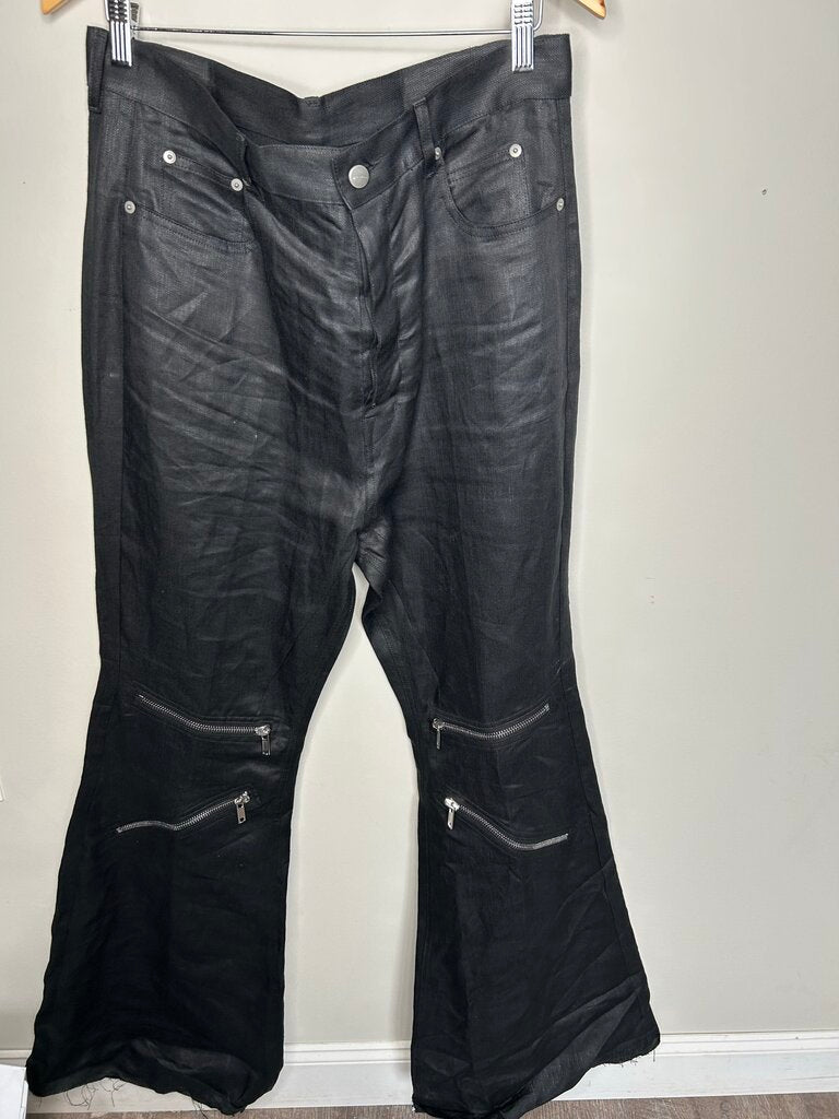 Preowned Rick Owens Twill Boot Cut Zipper Pants Black Sz.32