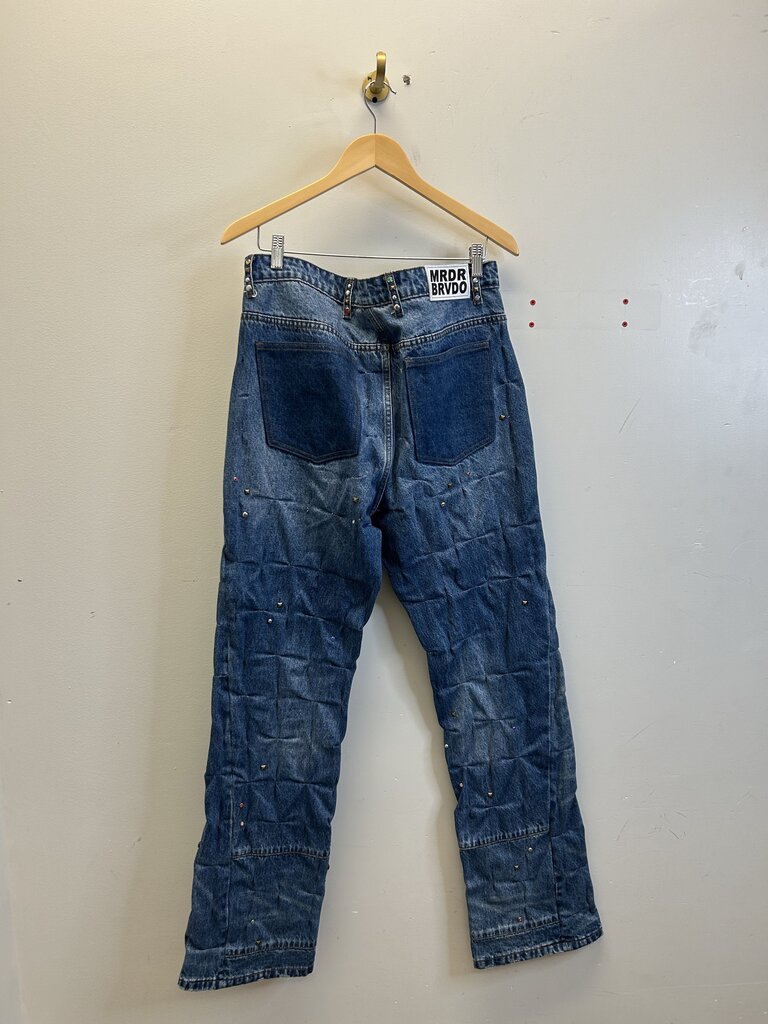 Preowned Who Decides War Rhinestone Blue Denim size 34