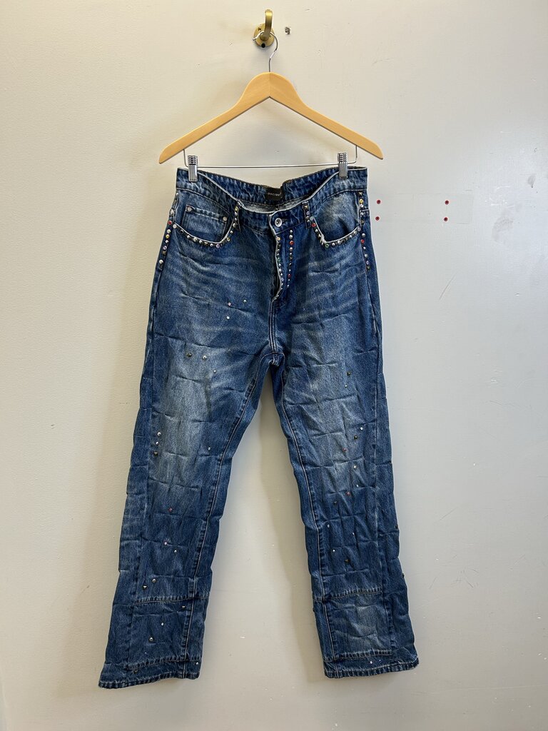 Preowned Who Decides War Rhinestone Blue Denim size 34