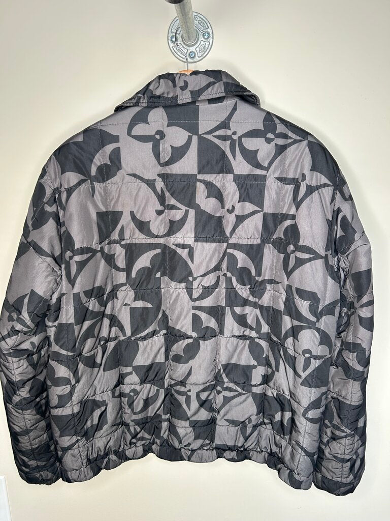 Preowned Louis Vuitton Monogram Grey Black Puff Jacket Size 48