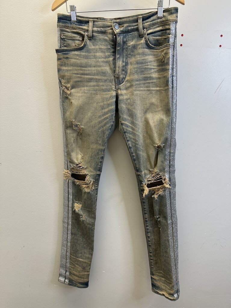 Preowned Amiri Silver Stripe Denim size 33