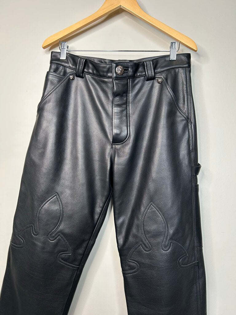 Preowned Chrome Hearts Fleur Leather Pants sz.30