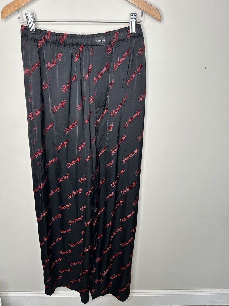 Preowned Balenciaga Black Red Script Pants Size 48