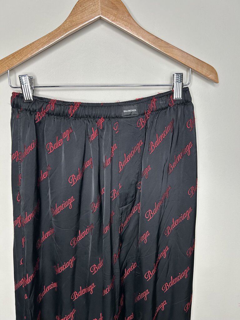 Preowned Balenciaga Black Red Script Pants Size 48