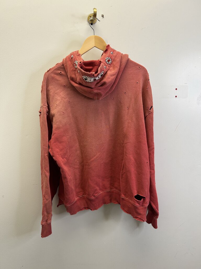 New Kapital Red Distressed Rhinestone Hoodie Size Large