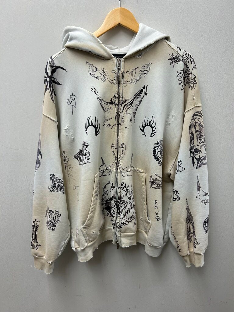 Preowned Balenciaga Tattoo Cream Zip sz.XS(S-M)