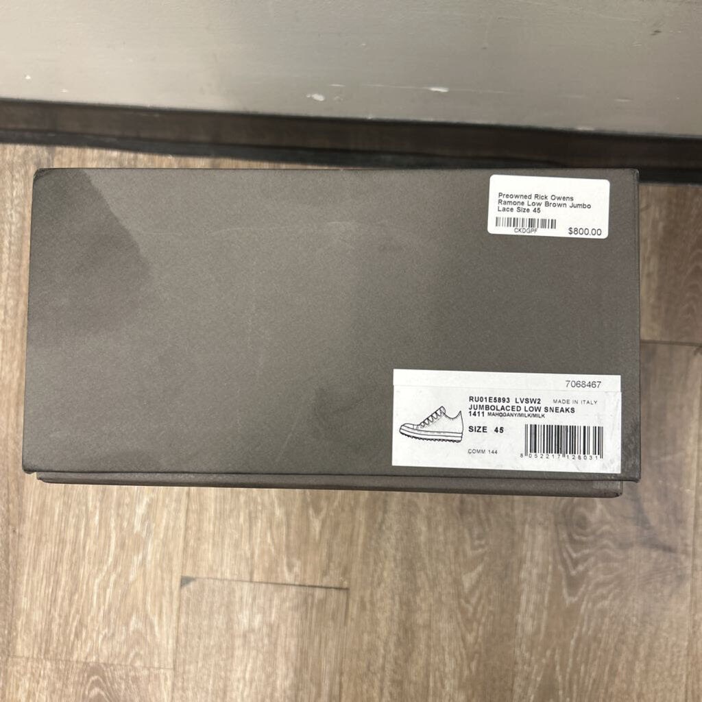 Preowned Rick Owens Ramone Low Brown Jumbo Lace Size 45
