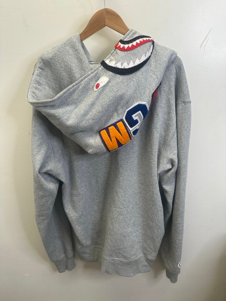 Preowned Bape Grey Shark Hoodie Size XL
