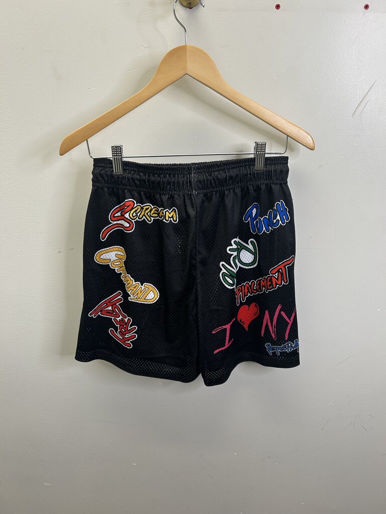 New EE Matty Boy Black Graffiti Mesh Shorts riser S