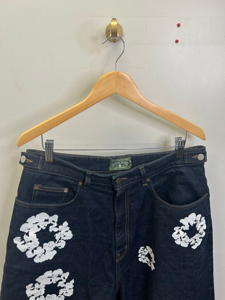 Preowned Denim Tears Raw Wreath Denim Shorts Size Large
