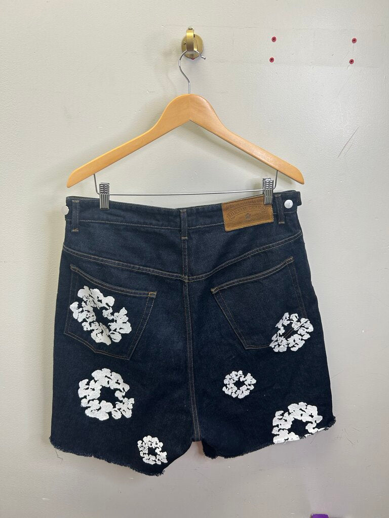 Preowned Denim Tears Raw Wreath Denim Shorts Size Large