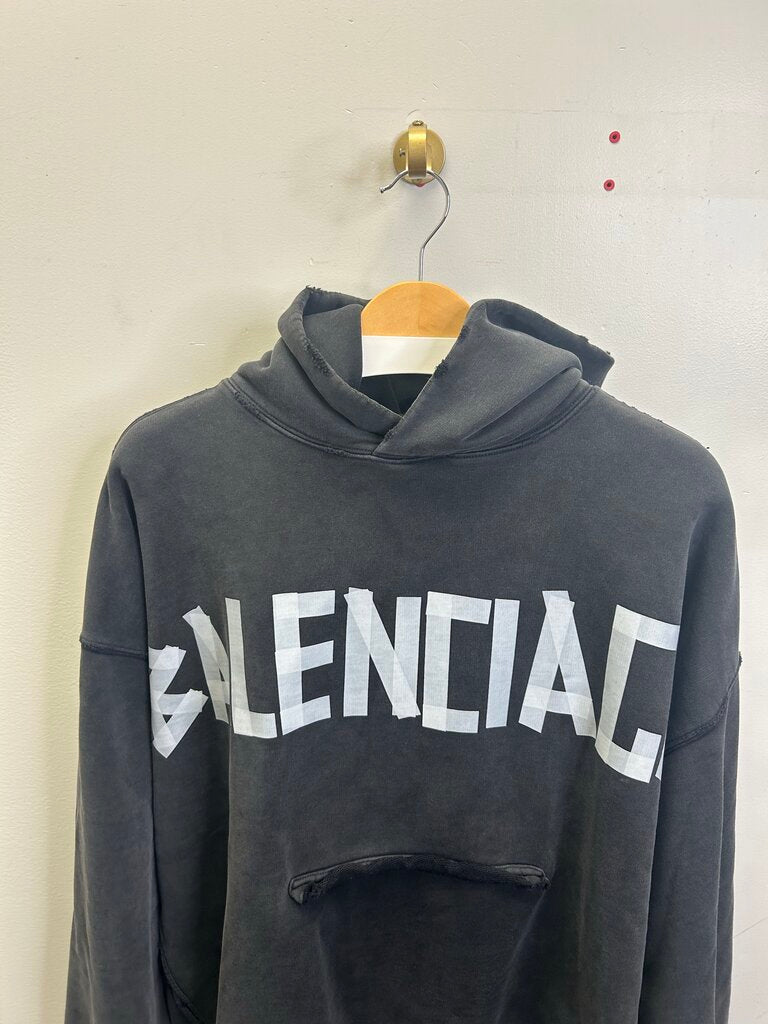 Preowned Balenciaga Washed Black Tape Hoodie Size Large