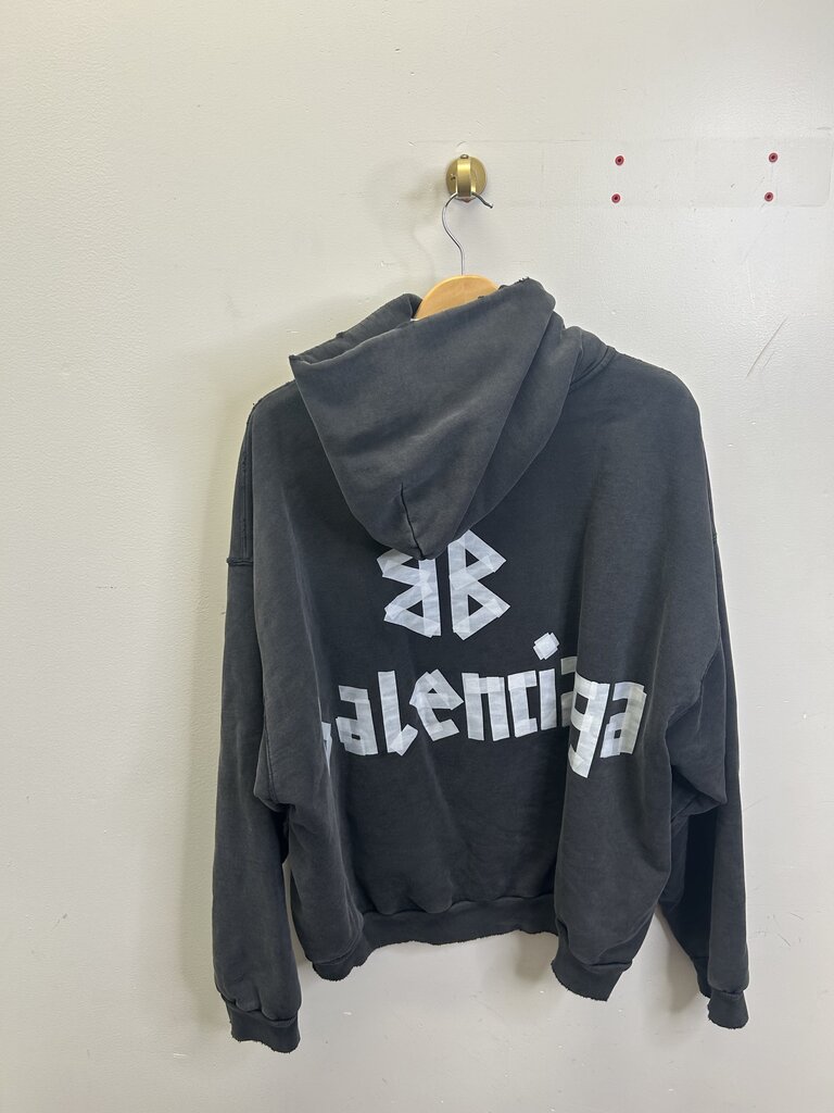 Preowned Balenciaga Washed Black Tape Hoodie Size Large