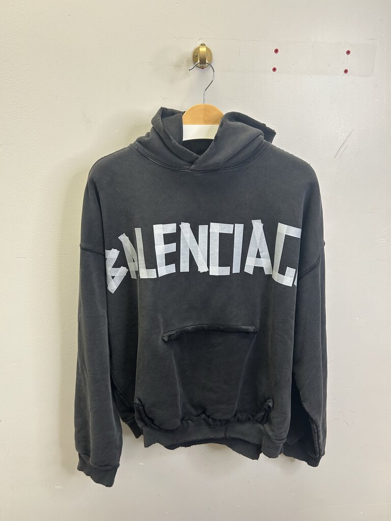 Preowned Balenciaga Washed Black Tape Hoodie Size Large