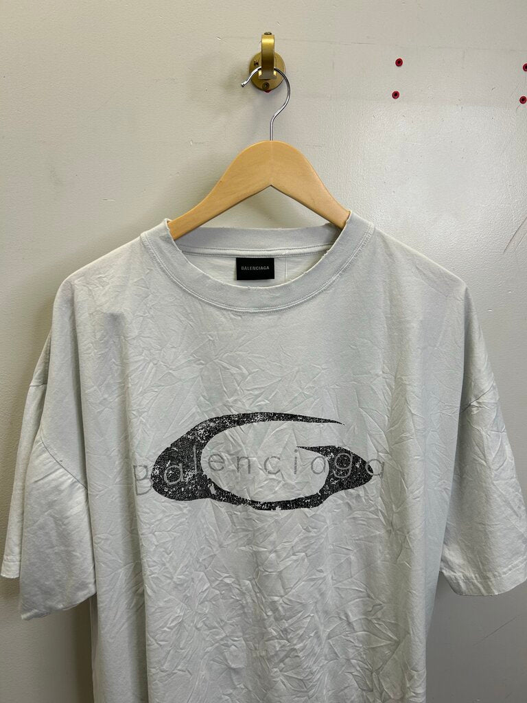 Preowned Balenciaga White Oval Logo Tee Size XL