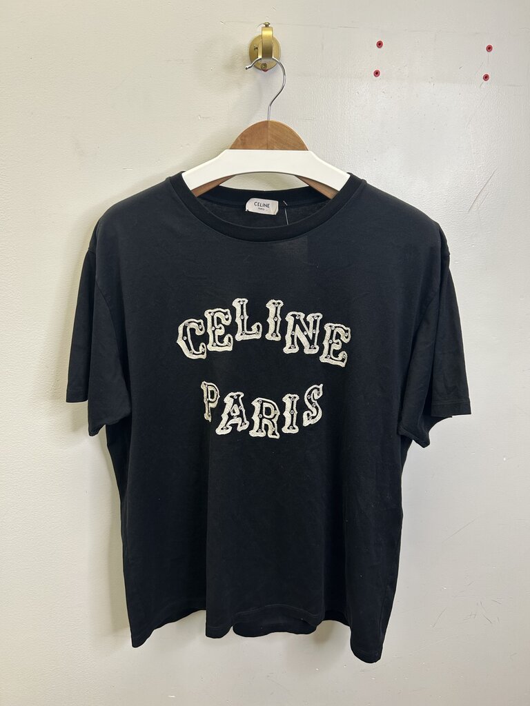 Preowned Celine Paris Cream Studded Black Tee sz.XL