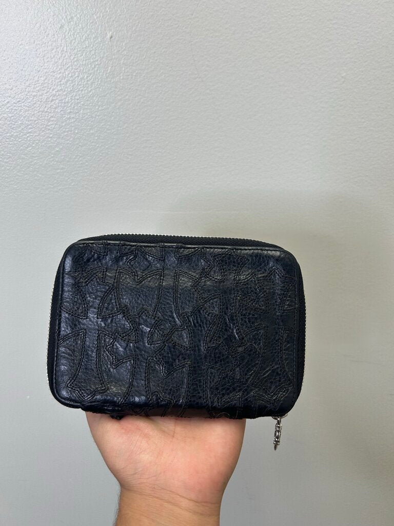 Preowned Chrome Heart Multi Patch Black Zip Wallet