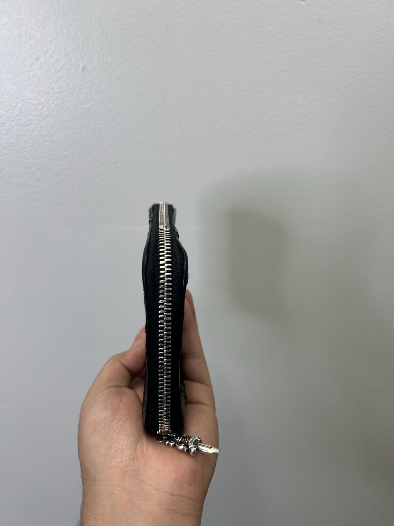 Preowned Chrome Heart Multi Patch Black Zip Wallet