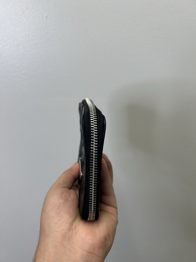 Preowned Chrome Heart Multi Patch Black Zip Wallet