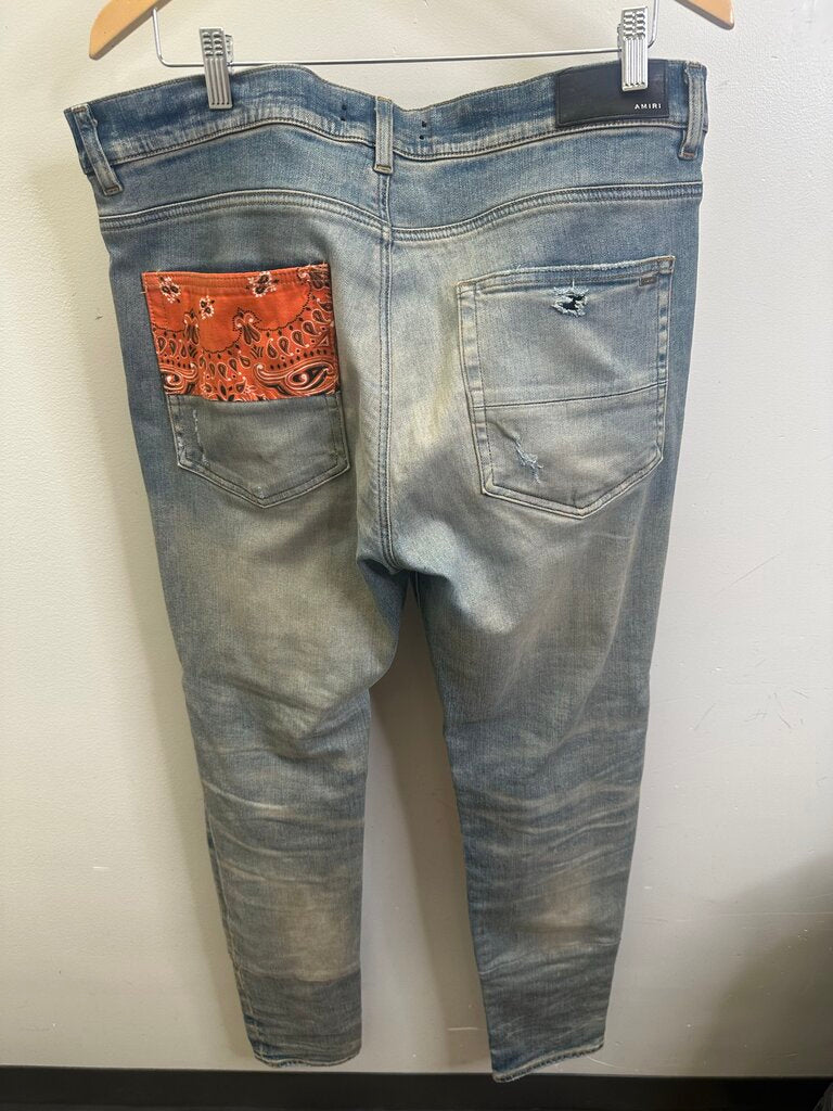 Preowned Amiri Lightwash Orange Bandana Size 36