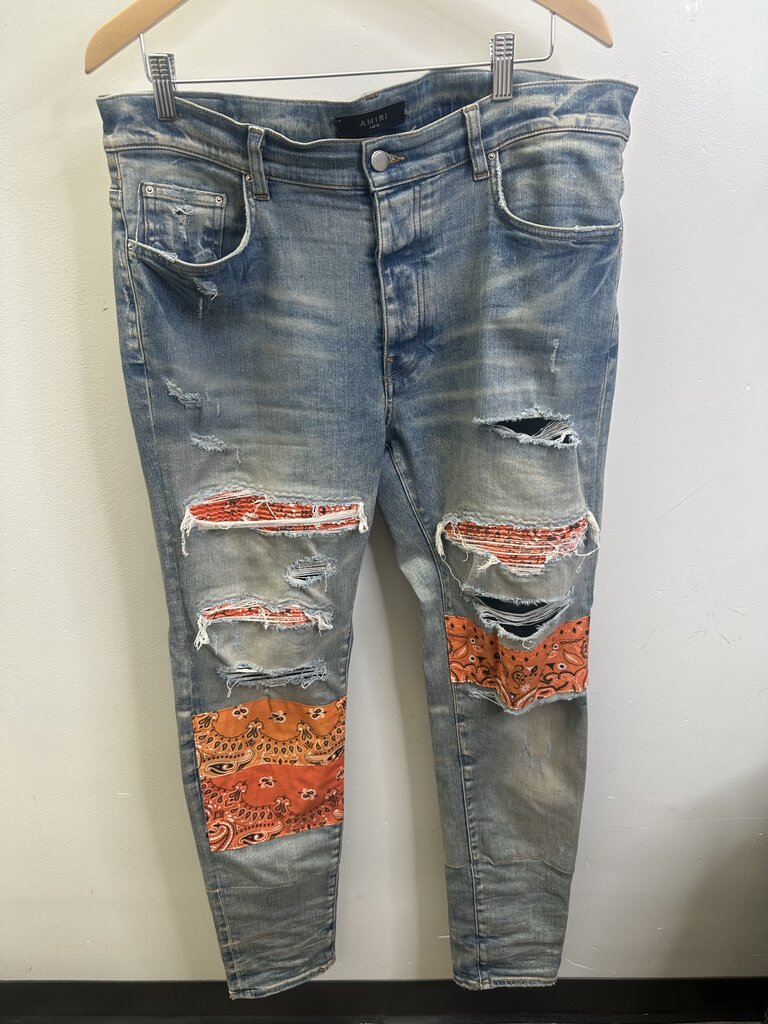 Preowned Amiri Lightwash Orange Bandana Size 36