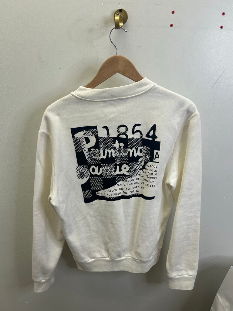 Preowned Louis Vuitton Cream Black Paint Logo Crewneck size M