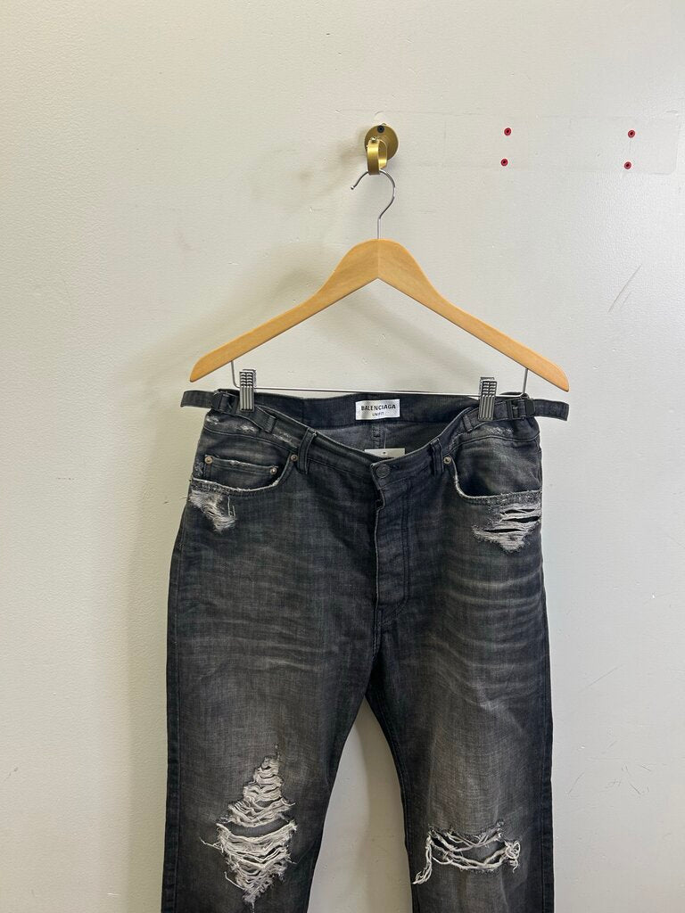 Preowned Balenciaga Distressed Knee Grey Denim Sz Xs