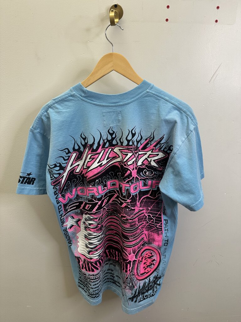 Preowned Hellstar Baby Blue Pink Thunder Tee size S
