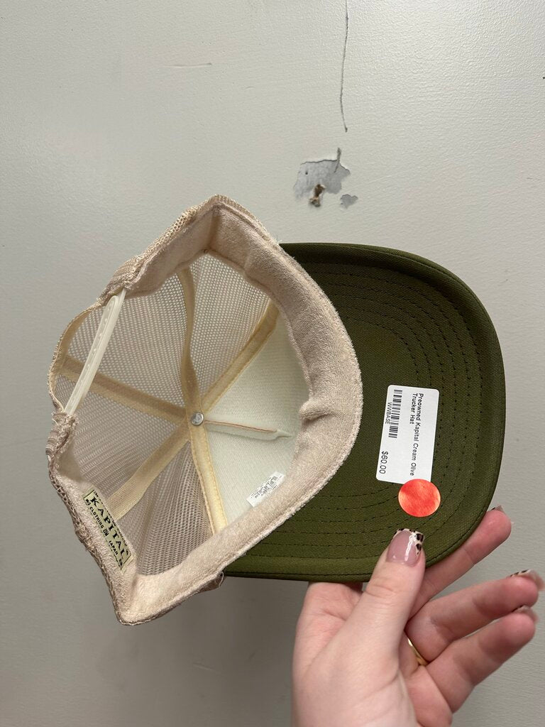 Preowned Kapital Cream Olive Trucker Hat