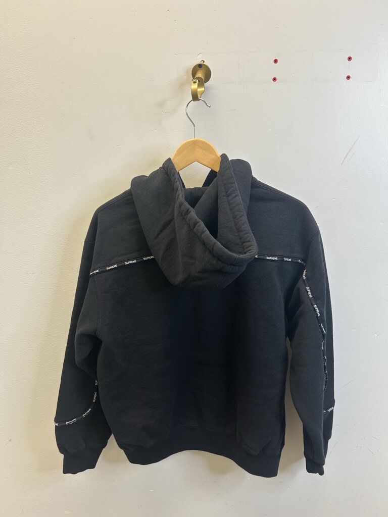 New Supreme Black piping Zip Up Hoodie Sz.Large