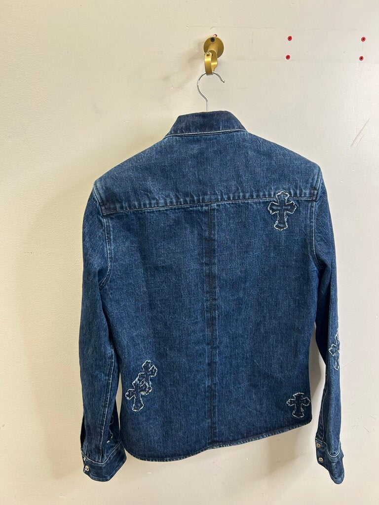 Preowned Chrome Heart Denim Patch Button size M