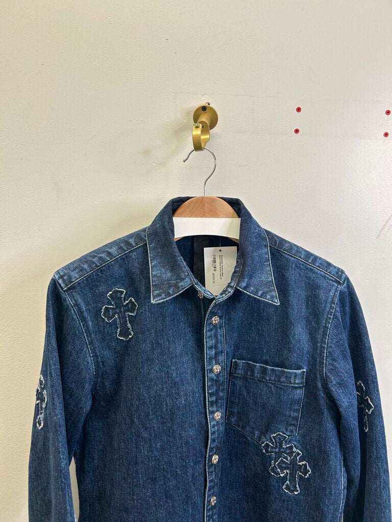 Preowned Chrome Heart Denim Patch Button size M