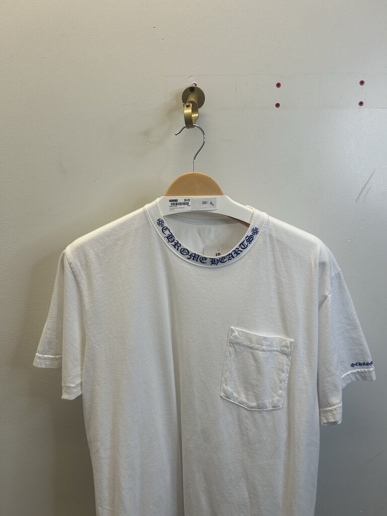 Preowned Chrome Heart Blue Color Logo White Tee size L