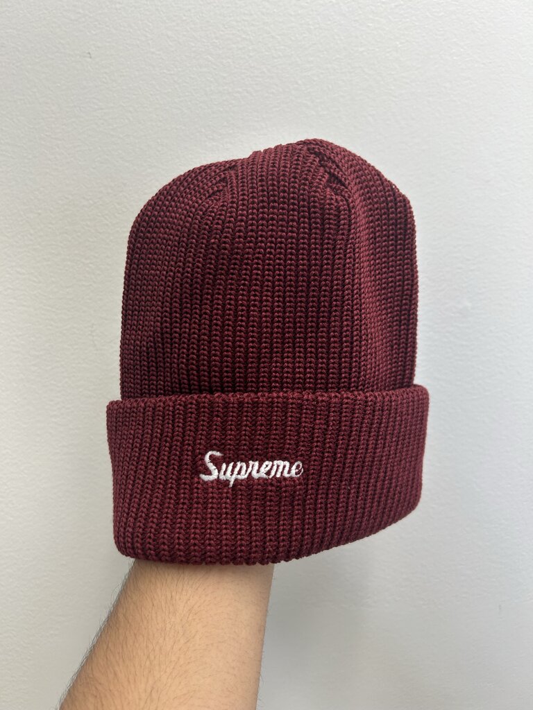 New Supreme Beanie Maroon Burgundy Cursive