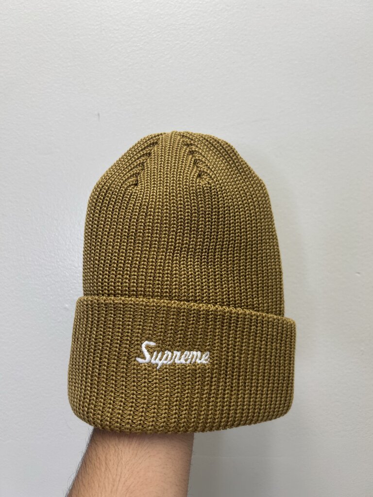 New Supreme Beanie Wheat Tan Brown Cursive