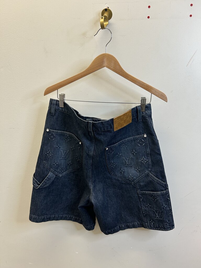 Preowned Louis Vuitton Raw Denim Double Knee Shorts Size 32