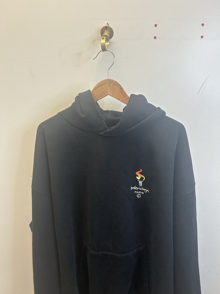 Preowned Balenciaga Paris Black Hoodie Size 1